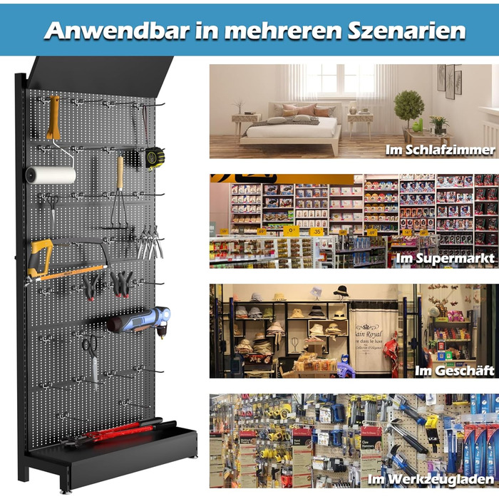 Набір металевих перфорованих дощок 30 гачків, розміри 215,9 x 91,4 x 33 см, вантажопідйомність до 150 кг Органайзер для інструментів Hooks Garage, контейнери для зберігання та панель для інструментів, ефективний чорний, 2 шт.