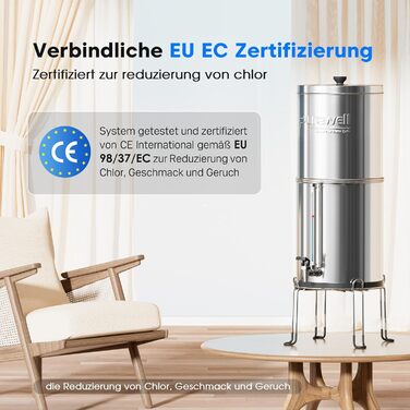 Ступінчаста гравітаційна система ультрафільтрації Purewell зі скляним індикатором рівня води, система стільниці з нержавіючої сталі 304 з 4 елементами та кронштейнами, зменшує вміст фтору та хлору 5,7 літра, 6-