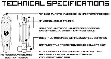 Міні-скейтборд крейсер. 22-дюймова пластикова дошка в ретро стилі, в комплекті з чорною мамбою