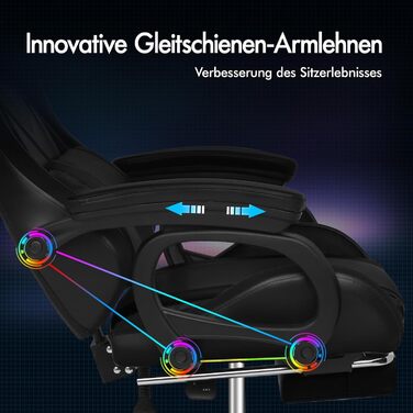 Ігрове крісло ALFORDSON, гоночне ігрове крісло зі світлодіодним RGB-підсвічуванням, масажне комп&39ютерне крісло з підставкою для ніг, ергономічне поворотне крісло з важільною спинкою, чорне