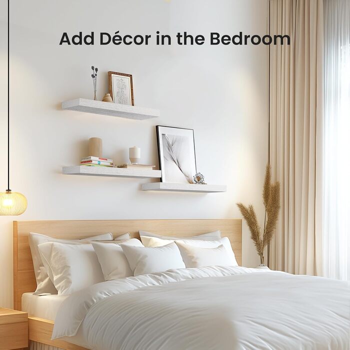 Настінна полиця STOREMIC, Білі настінні полиці 40 см, Комплект із 3 плаваючих полиць білого кольору, Сучасна декоративна полиця з лаконічним покриттям для спальні, кухні, офісу, вітальні тощо. Білий колір 40 x 14 x 3 см