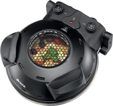 Піч для піци Ariete 928 4 хвилини, ілюмінатор для контролю приготування, 1200 Вт, максимальна температура 400 C, 2 лопатки з нержавіючої сталі, вогнетривкий камінь з антипригарним покриттям, чорний