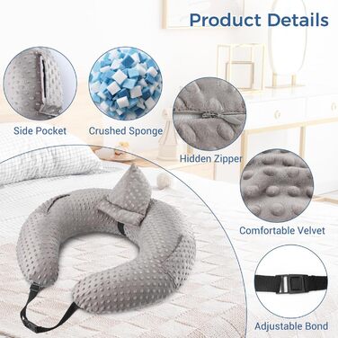 Подушка для читання INFANZIA для ігор, подушка для підтримки підлокітників, U-подібна подушка для колін з бічною кишенею для ліжка та дивана, компактна ігрова подушка з підтримкою планшета для читання, в&39язання гачком, робочий сірий колір