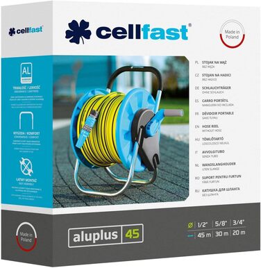 Котушка для садового шланга Cellfast ALUPLUS, котушка для шланга, зручне транспортування та зберігання, стійка до корозії, запобігає перекручуванню шланга, 1/2 дюйма, 45 м, 55-150 одинарна