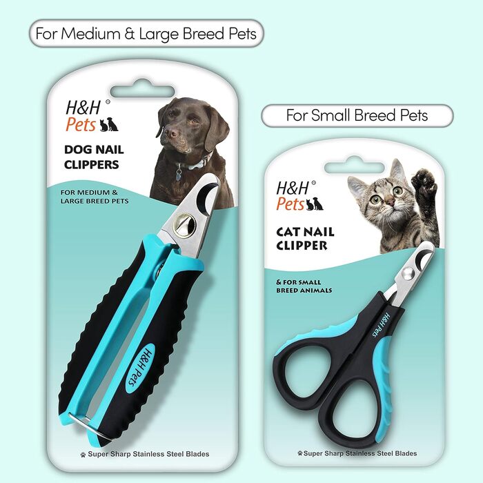 Кусачки для котячих кігтів H&H Pets, гострі як бритва леза з нержавіючої сталі, міцні нековзні ручки, аксесуари для котів та дрібних тварин, професійний грумінг вдома