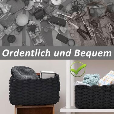 Кошик для зберігання, 2 шт., плетений бавовняний в&39язаний кошик, 19x15x12 см, плетений кошик для зберігання, плетена бавовняна мотузка, для спальні, коробки для зберігання у вітальні (чорні), чорні, 2 шт.