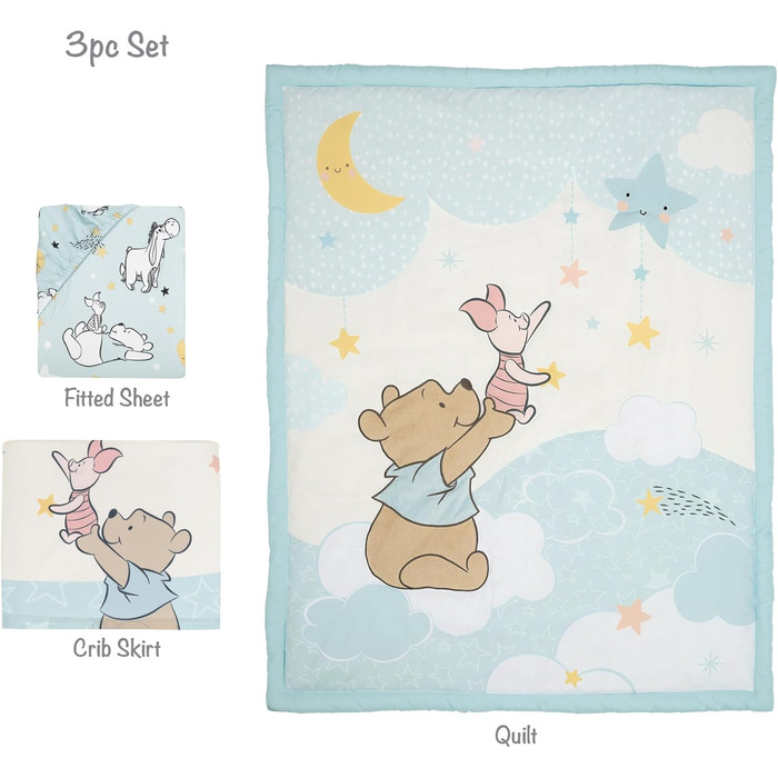 Комплект постільної білизни Bedtime Originals Starlight Pooh 3-спальний для дитячого ліжечка, синій, тварини