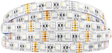 Теплий білий (2700K-3000K) 4 кольори в 1 Світлодіод 5м 60 світлодіодів/м Багатобарвна світлодіодна стрічка IP65 Силіконове покриття Водонепроникна біла друкована плата DC12V для прикраси інтер'єру RgbТеплий білий 4 кольори в 1 IP 65, 5050 RGBW RGB