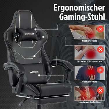 Ергономічне ігрове крісло, офісне крісло з підставкою для ніг, гоночне комп&39ютерне крісло, регульована висота, м&39яке, поперекова підтримка, чорне