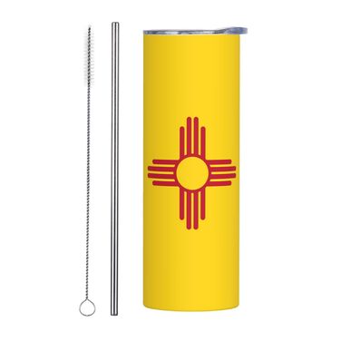 Кухоль з прямою трубочкою, дизайн прапор Нью-Мексико, друкований, дорожній кухоль, підходить для кемпінгу, офісу та дому, 590 мл