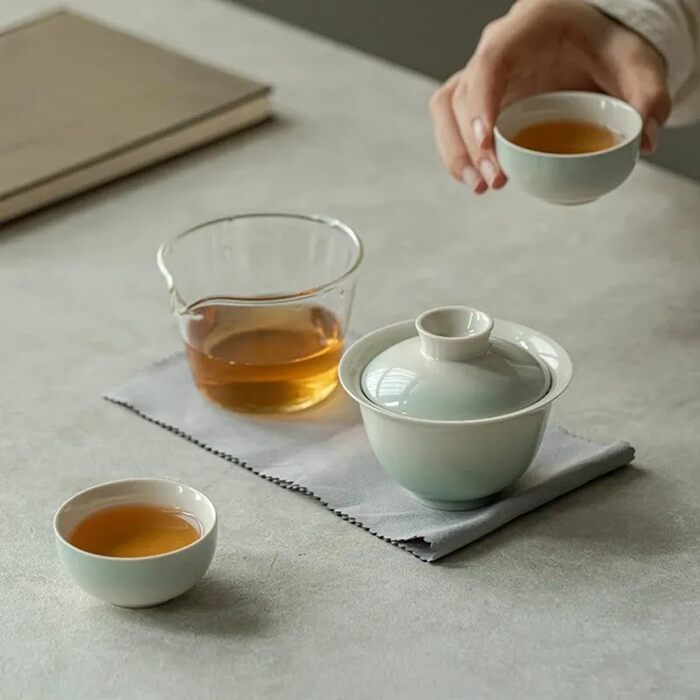 Розкішний набір для чаювання на природі ручна робота, стійкий до плям, портативний, з чашками, заварником та зручною сумкою для зберігання та пікніка