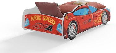 Дитяче ліжко KOBI з поручнями - Дизайн машинки Гоночна машина 140 x 70 см Дитяче ліжко з матрацом Дитячі ліжка для хлопчиків та дівчаток Односпальне ліжко, Дитяче ліжко, Ліжко-автомобіль