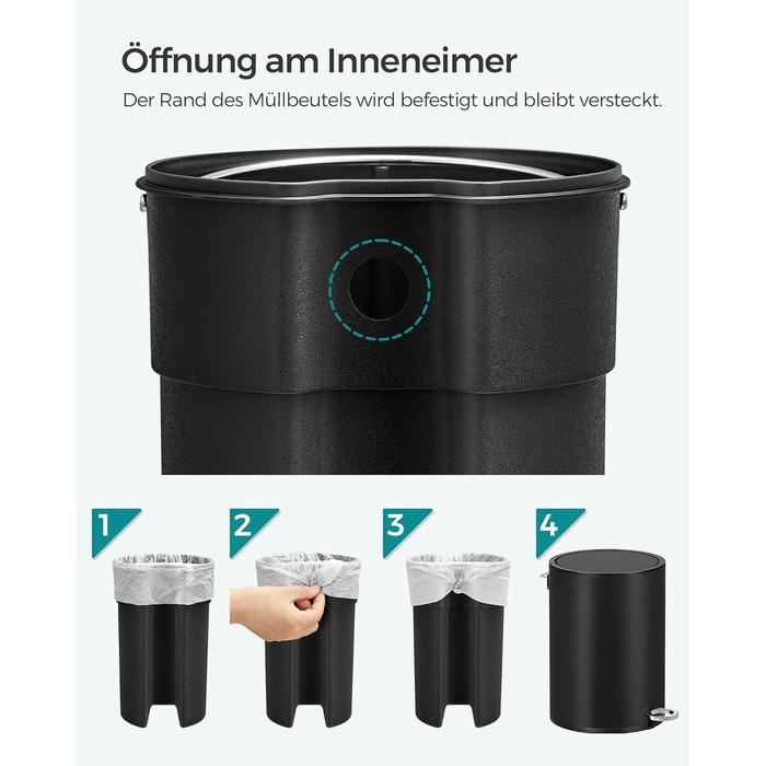 Відро для косметики, 3 л, відро для сміття для ванної кімнати, невелике відро для сміття з кришкою, з плавним закриттям, знімний п