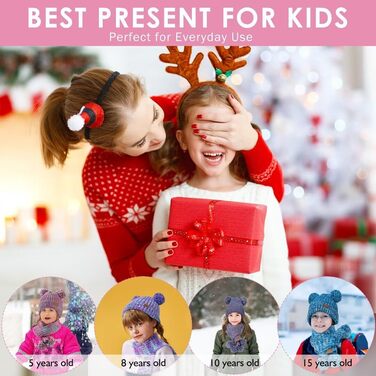 Дитячий набір SENPUKI рукавички, шапка та шарф, зимова шапка-біні для дівчаток, в&39язана шапка-шапка з помпонами, шарф, снуд, рукавички, рукавички на флісовій підкладці, подарунковий набір 2-8 років, м&39ятно-зелений, мікс