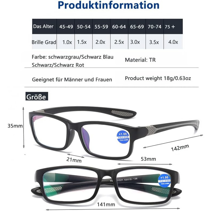 Окуляри для читання Eyglajdd TR90 для жінок, чоловіки, прямокутні двоколірні пружинні шарніри Окуляри для читання, 4 упаковки окулярів, що блокують синє світло, чорний-сірий-синій-червоний, чорний-сірий-синій-червоний, 3,0 x
