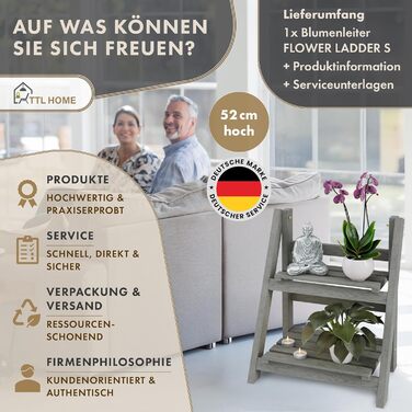 Квіткова драбина S 52x424см світло-сіра - 2-ярусна квіткова драбина, декоративна та стійка до атмосферних впливів, виготовлена з масиву дерева - підставка для рослин для квартири, балкону, тераси, для вулиці та приміщень, складна, S - 52x424см