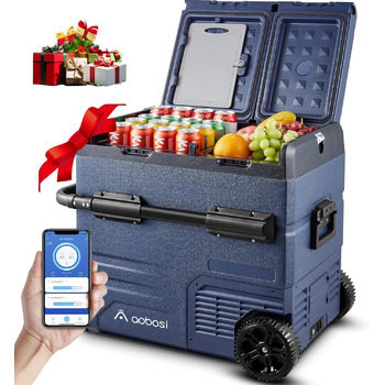 Компресорна холодильна камера, автомобільна холодильна камера з USB-з'єднанням, 55 л з двома зонами і подвійними дверима, електрич