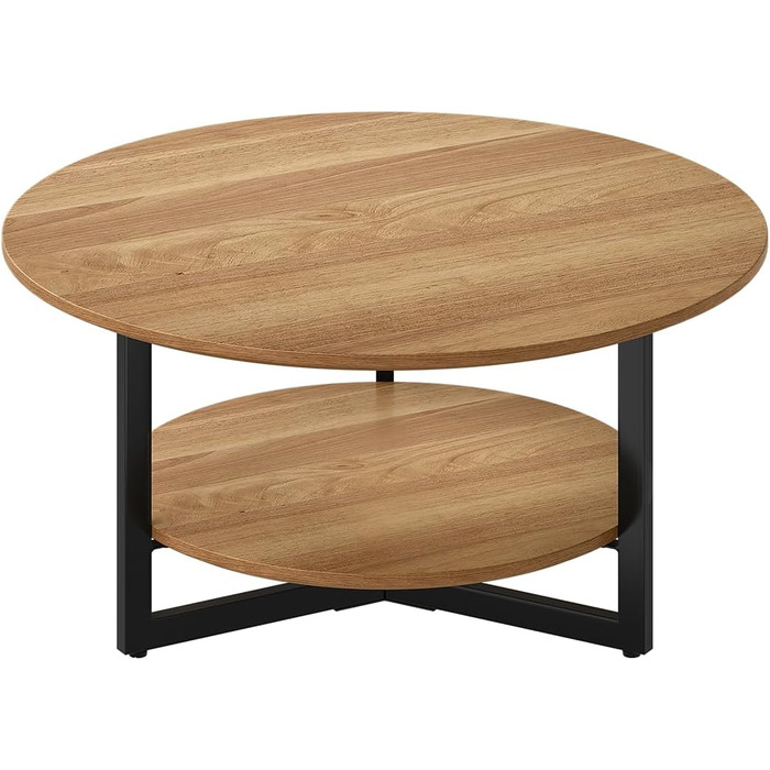 Круглий журнальний столик Skølm Drakkar Ø70 см стіл для вітальні з масиву дуба та металевого каркасу диванний столик з 2 полицями невеликий промаслений бічний столик дерев&39яний стіл для вітальні з місцем для зберігання журнальний столик