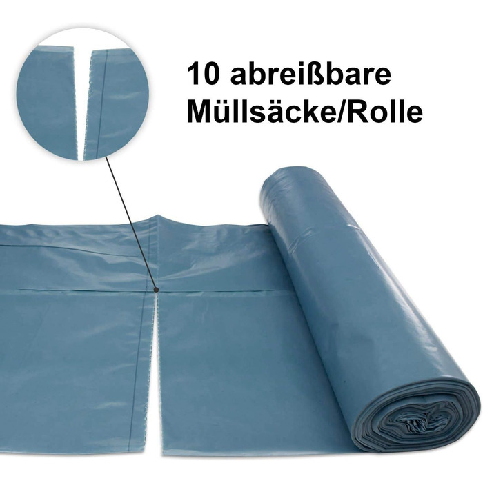 Сині сміттєві пакети з переробленої сировини міцні, міцні, об&39ємом 120 л, тип 100, згорнуті в рулон, 150 шт.