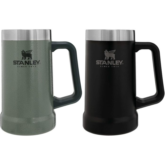 Термокухоль Stanley Adventure Vacuum Stein 709 мл з ручкою зберігає пиво холодним протягом 7 годин - Термокухоль у вінтажному стилі - Можна мити в посудомийній машині - Зелений колір Hammertone