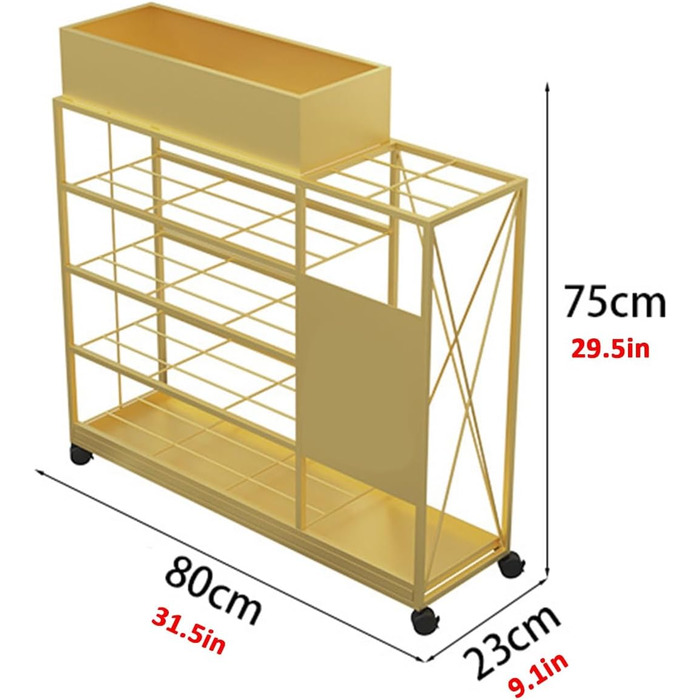 Універсальний тримач для парасольки на колесах, сучасна металева підставка для вуличних парасольок з коробкою для квітів, знімний піддон для крапель, для квіткового магазину/передпокою/вітальні/готелю (колір золото , розмір 80x23x75см 80x23x75см золото