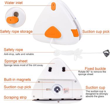 Регульований магнітний засіб для миття вікон Двостороння щітка-щітка для миття висотних будівель Товщина подвійного скла 8 мм 30 мм (помаранчевий)