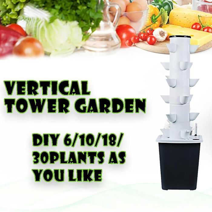 Стручків Hydroponics Tower Garden Система гідропонного вирощування Набір для аеропоніки для вирощування фруктів і овочів із зволожуючим насосом Адаптер Сітка Горщики Таймер для, 30