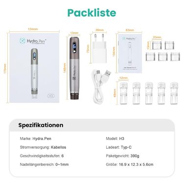 Ручка H3 Автоматичне нанесення сироватки Dr pen Microneedling Pen Dermapen Для догляду за шкірою та росту волосся З 5 картриджами (12/24/36 голок,Nano-R,Nano-S) Bestuaty X Hydra. Ручка - подарунки жінкам