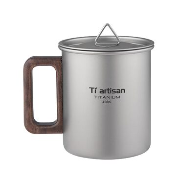 Титанова кружка, надлегка кемпінгова кавоварка, піскоструминна поверхня, захист від опіків (матово-сіра 450 мл)