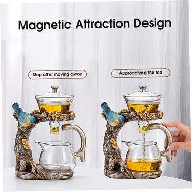 Чайний набір Магічна чайничка, напівавтоматичний, з високоякісного боросилікатного скла, магнітна чайничка з ситечком для чаю, набір для чаювання в стилі Кунг-Фу для дому, офісу, подорожей
