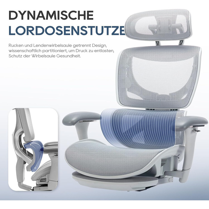 Ергономічне офісне крісло преміум-класу COLAMY з висувною підставкою для ніг регульований