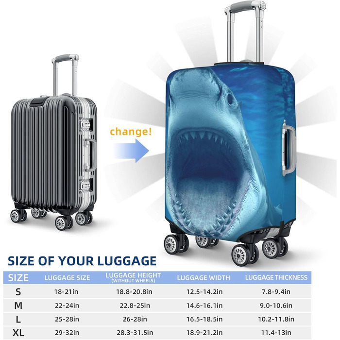 Чохол для валізи BAFAFA Акула, захисний еластичний чохол від подряпин та пилу для багажу, чорний, розмір 80