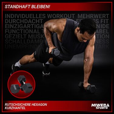 Гантелі шестигранні Miweba Sports HGH100 Пара по 12.5 кг (діапазон 2.5-30.0 кг)