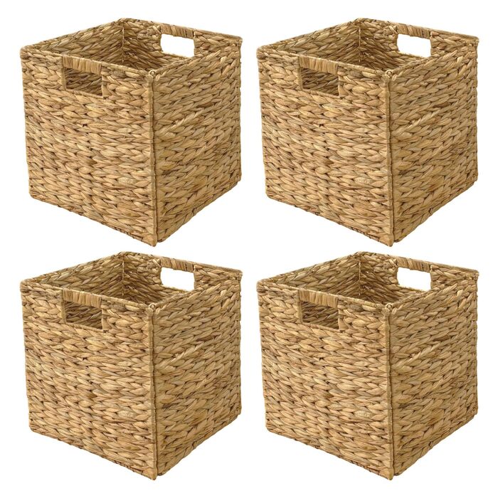Кошики для зберігання Kallax з 4 предметів, вкладиші з водяного гіацинта для полиць, складні коробки Kallax, плетений кошик для зберігання, кошик для білизни для полиць, плетені контейнери для ванної кімнати (30 см * 30 см * 30 см), комплект з 4 предметів
