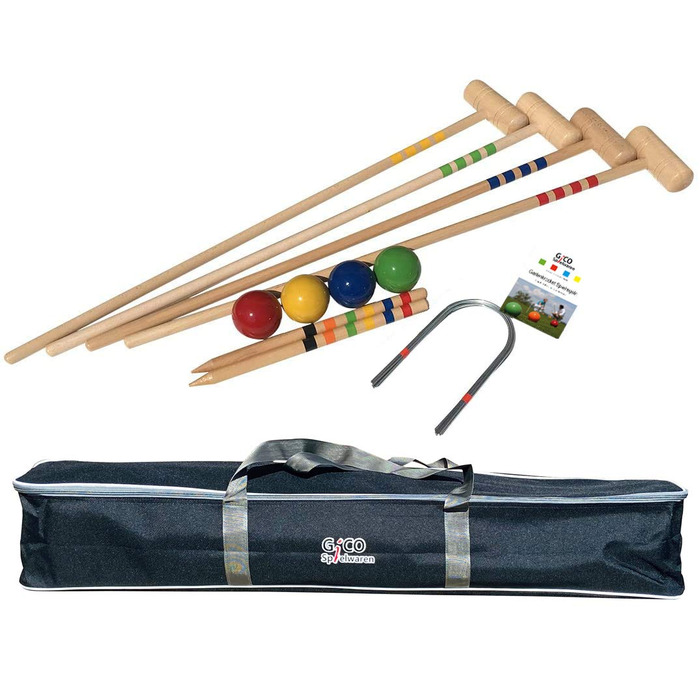Набір для крокету GICO Quality для 4 гравців (зростом 100 см для дорослих) з сумкою для перенесення - Spiel gut (нагорода) - Зроблено в ЄС-3244