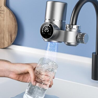 Кран з фільтром для води зі світлодіодним дисплеєм, фільтр для питної води з синім світлом, фільтр для питної води для видалення хлору, для домашньої кухні, видаляє хлор, важкі метали та поганий смак
