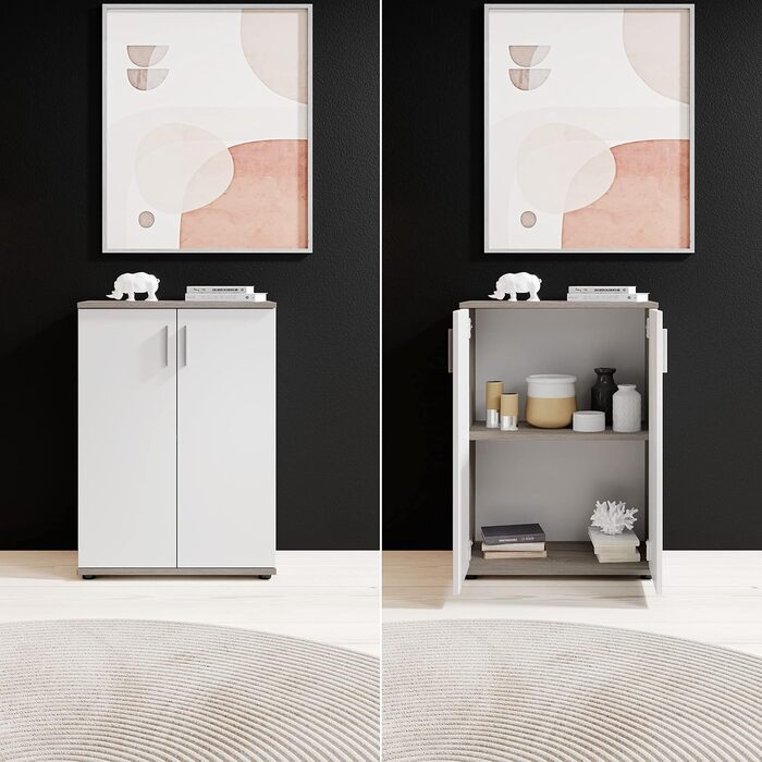 Комод Stella Trading Bobby з обробкою дуба Сонома, темний - Сучасний буфет з великою кількістю місця для зберігання речей у вашій вітальні - 60 x 82 x 35 см (Ш/В/Г) Дуб Сонома темний 35Г x 60Ш x 82В см (2 шухляди)