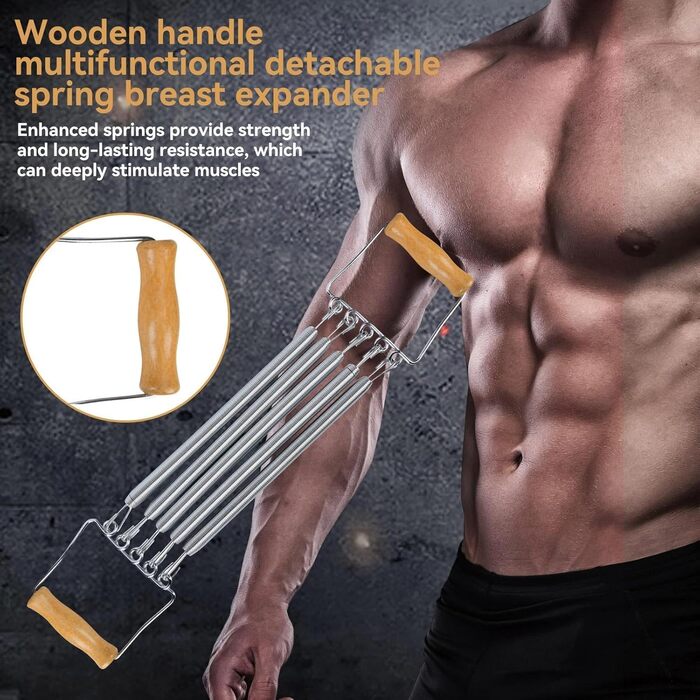 Еспандер для грудей, 60 см/23,6 дюйма з дерев&39яною ручкою для йоги, знімний пружинний еспандер для грудей, пружинний тренажер для м&39язів, тренажер для тренувань, стрічки опору для фітнесу, силових тренувань на грудях та руках