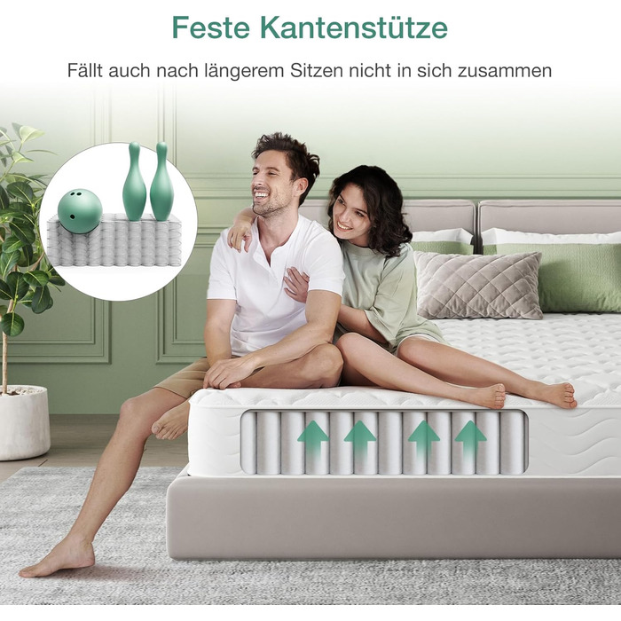 Матрац Novilla Pocket Spring H3 140x200 7-зонний матрац з комфортною піною ko-Tex CertiPUR US Spring Mattress 20 см середньої жорсткості White-20 см 140 x 200 см