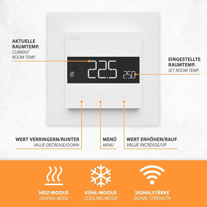 Кімнатний термостат Heatit Z-TRM6 Z-Wave Plus з EXT. Датчик для теплої підлоги електричний і водяний, ІЧ нагрів, колір білий RAL 9003
