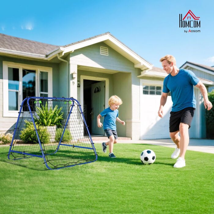 Двосторонній відбійний воротар HOMCOM для футболу, регульована стінка для відскоку з 5 кутовими положеннями, ворота з відскоком 100 x 68-95 см для дітей, стінка для відскоку для тренувань з гандболу, синій
