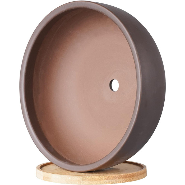 Теракотовий горщик 25 см, великий горщик для сукулентних бонсай з дренажним отвором та бамбуковим блюдцем для кімнатних рослин, коричневий