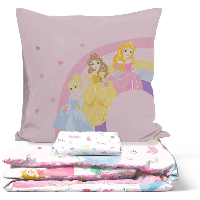 Комплект постільної білизни Disney Princess Cut Paper 100 бавовна, 3 предмета, розмір односпального ліжка 135x200 см - підодіяльни