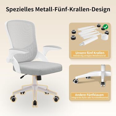 Ергономічне офісне крісло naspaluro, стілець для роботи з підлокітниками, що розкладаються на 90, унікальна поперекова підтримка, дихаюча сітчаста оббивка для домашнього офісу, кабінет, сірий (без підголівника)