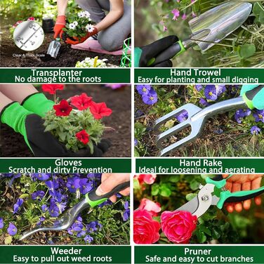 Набір садових інструментів Gartenwerkzeug, 8 предметів. Легкий набір ручних інструментів для саду з алюмінієвого сплаву з антикорозійним покриттям, чудовий подарунок. У комплекті міцний чохол для зберігання та ергономічні ручки з протиковзким покриттям (З