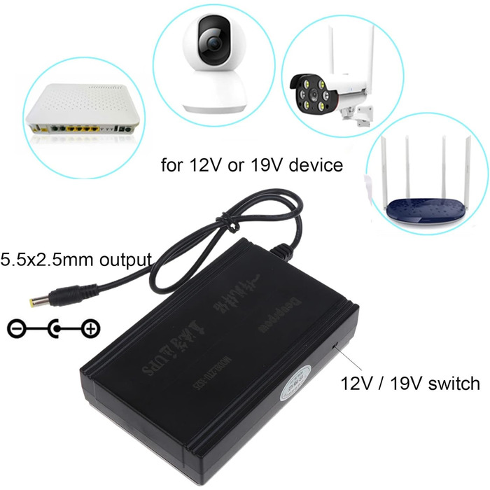 Джерело безперебійного живлення ДБЖ, 7500 мАг, 60 Вт, з 12 В, 19 В, 5,5 x 2,5 мм, для динаміків модему, камери, Wi-Fi, світлодіодної стрічки, 12 В, адаптера змінного струму, 20 А, автоматичний чорний