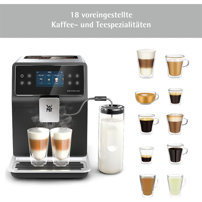 Повністю автоматична кавоварка WMF Perfection 880L з молочною системою, 18 напоїв, подвійний термоблок, кавомолка з нержавіючої сталі, профіль користувача, контейнер для молока 1 л