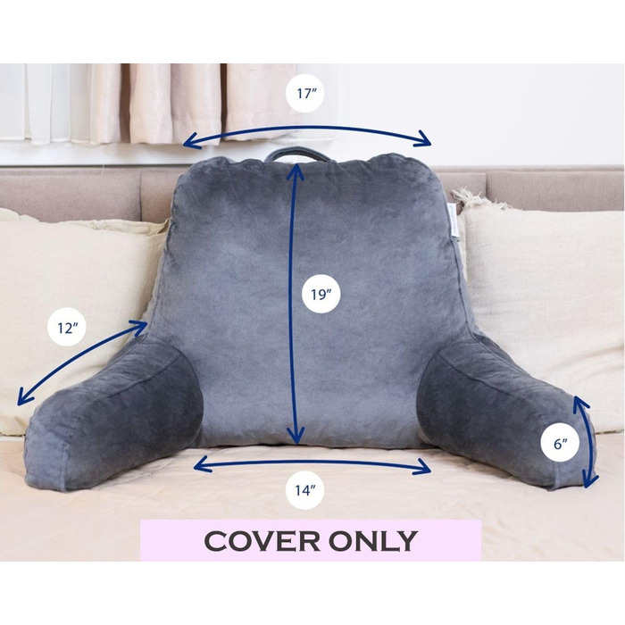 Змінний чохол для подушки для читання ComfortSpa для спинки 19 дюймів, поліестеровий велюр, можна прати в пральній машині та сушити в сушильній машині, сірий