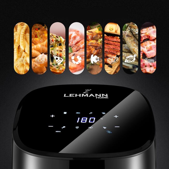 Аерофритюрниця Lehmann LHODF-1435 з 8 програмами приготування Мультипіч з антипригарним покриттям і РК-дисплеєм Фритюрниця зі знімним резервуаром на 3,5 літра та регулюванням температури Фритюрниця без олії