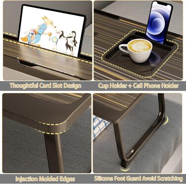 Регульований стіл для ноутбука на ліжко, портативний піднос з 6 кутами нахилу, висувною шухлядою та підставкою для напоїв. Ідеально підходить для роботи та навчання в ліжку.